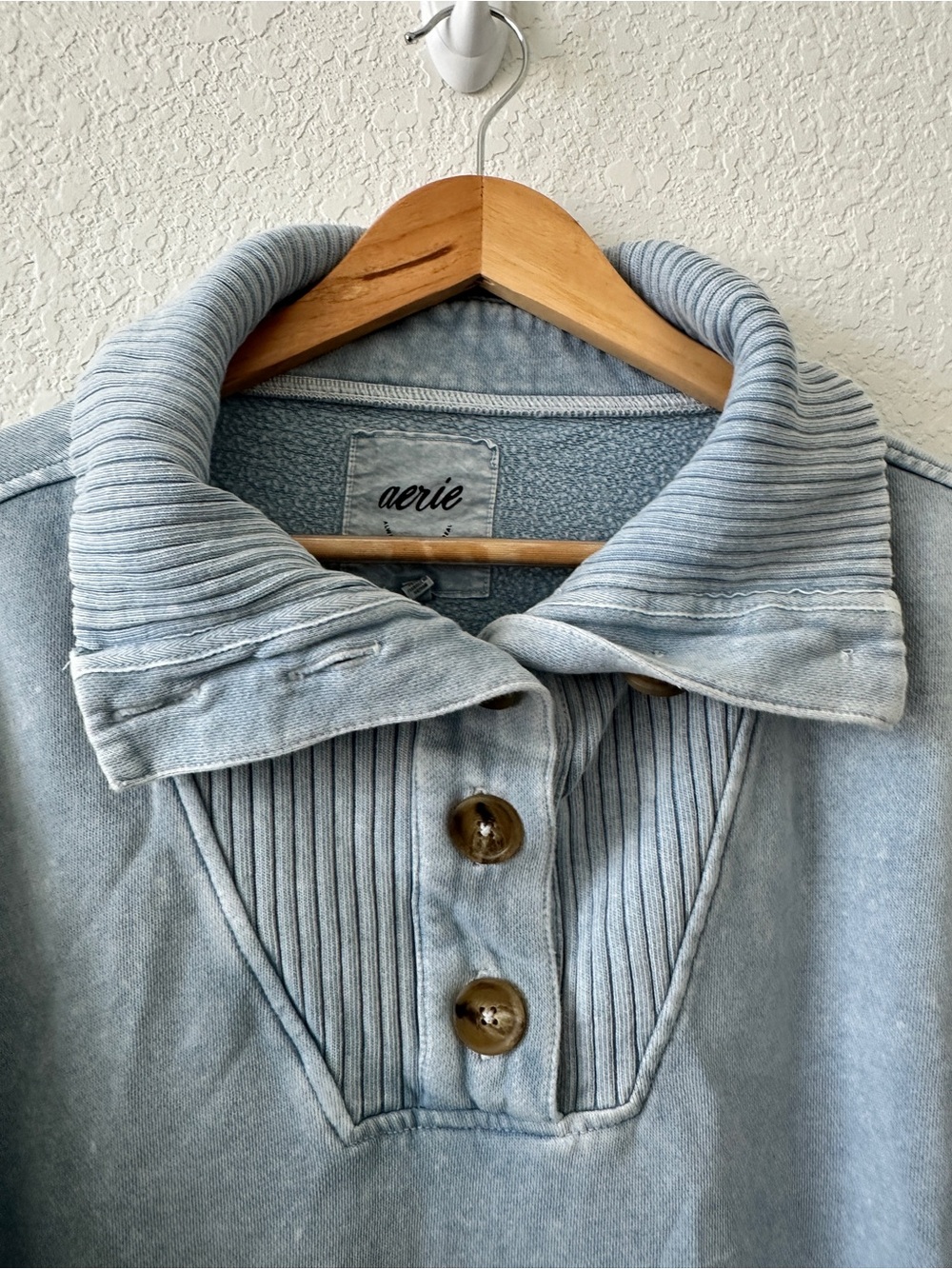 Aerie Size Medium Blue Oversized Button Collar Sweater - Picture 6 of 9